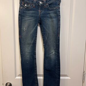 true religion distressed low rise jeans